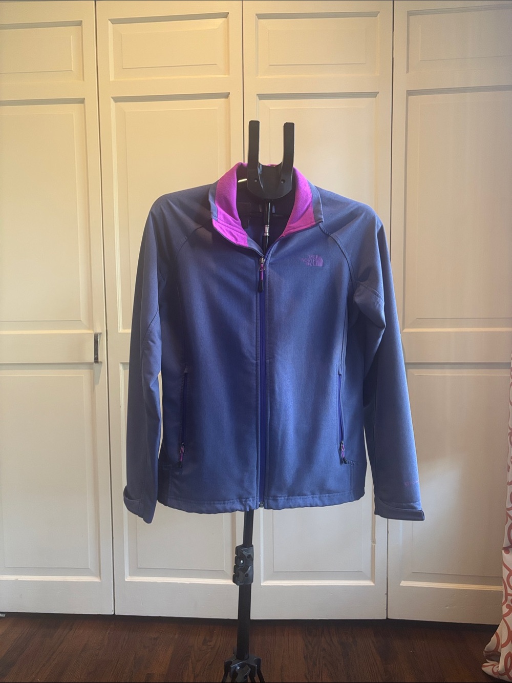 The North Face Women's Blue Utility Jacket with Pink Collar